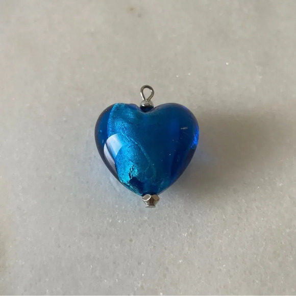 Vintage Jewelry - Blue Murano glass  heart‎ shaped pendant